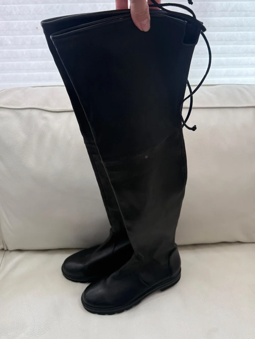 Stuart Weitzman Lowland Over-the-Knee Black Stretch Leather Boots